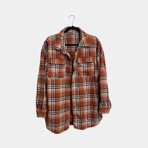 Ninexis Brown & Burnt Orange Plaid Flannel – Size Large | Thick Long Sleeve
